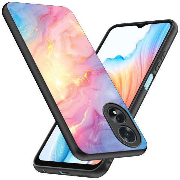 Oppo A18 telefoonhoesje met regenboog glitter marmer opdruk (2)