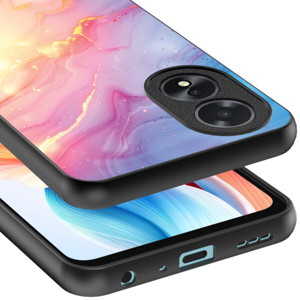 Oppo A18 telefoonhoesje met regenboog glitter marmer opdruk (4)