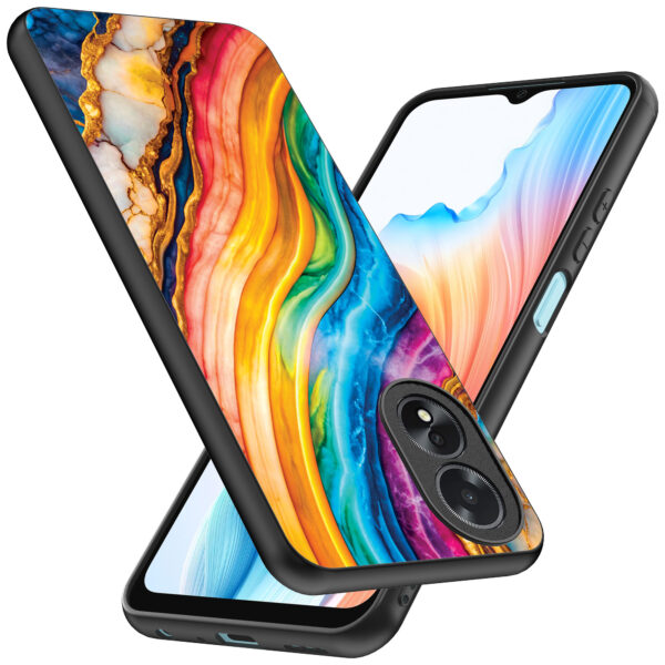 Oppo A18 telefoonhoesje met regenboog goud marmer opdruk (2)