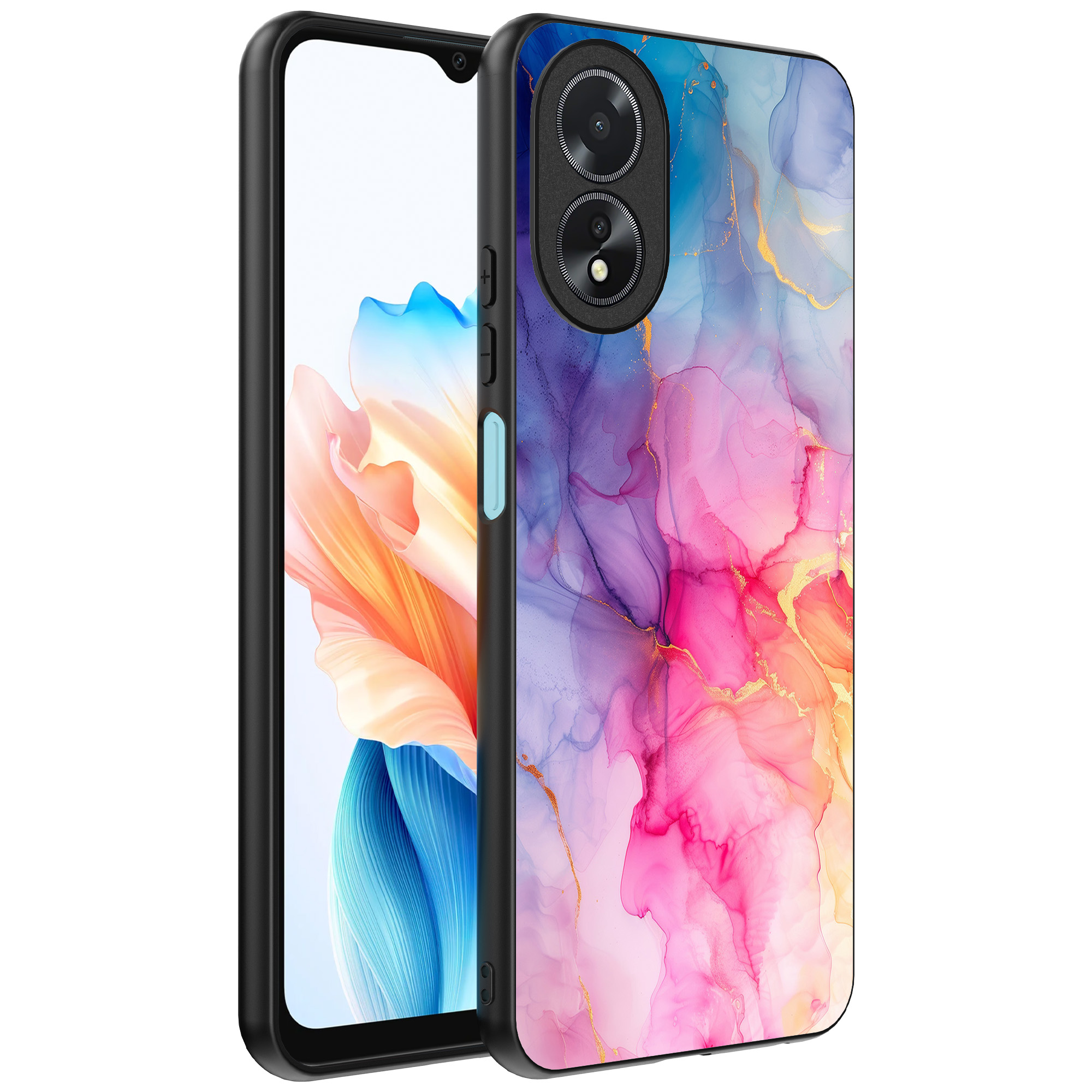 Oppo A18 telefoonhoesje met regenboog marmer opdruk (1)