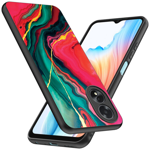 Oppo A18 telefoonhoesje met rood groen marmer opdruk (2)