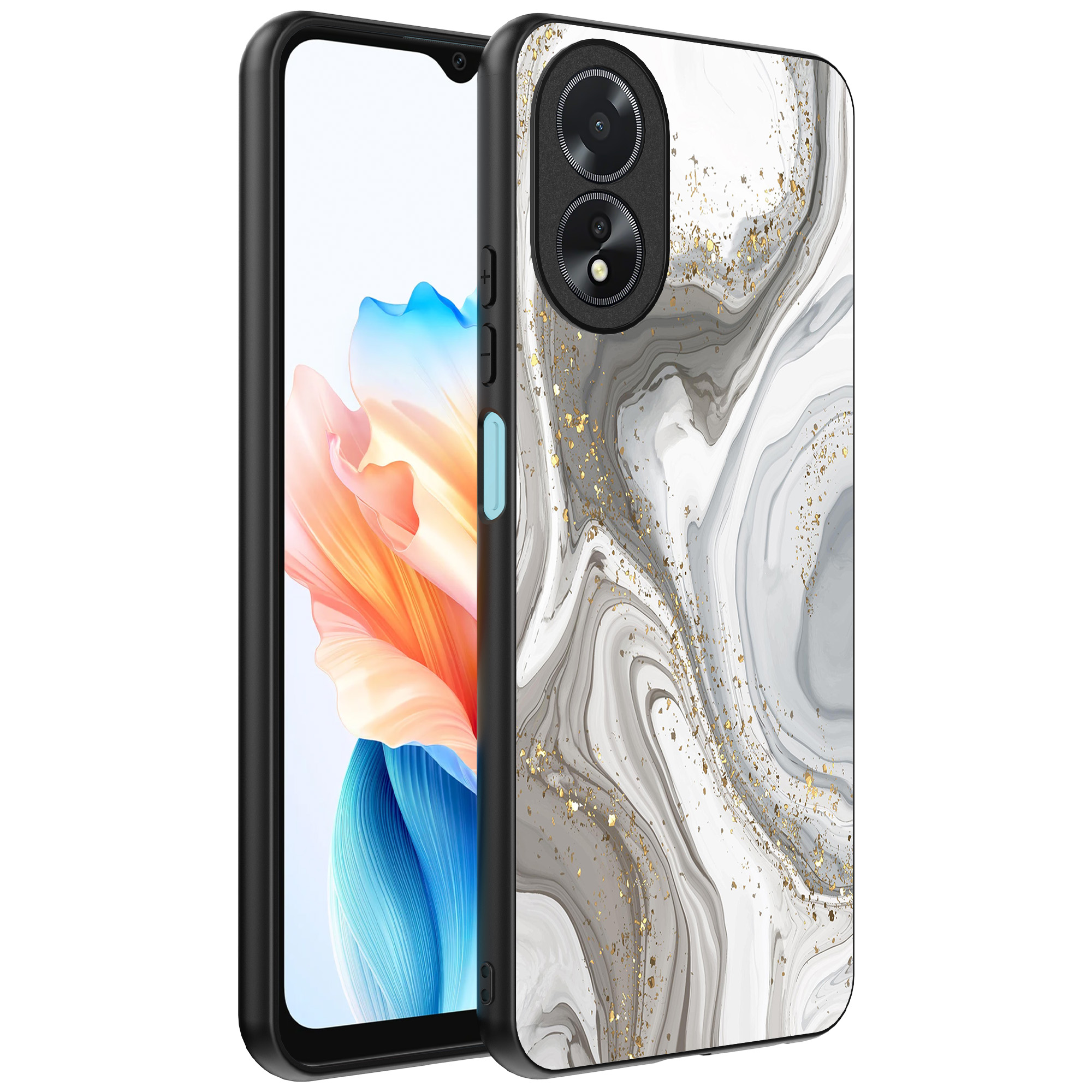 Oppo A18 telefoonhoesje met zilver marmer opdruk (1)