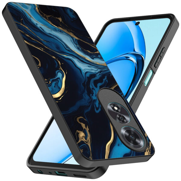 Oppo A60 telefoonhoesje met blauw goud marmer opdruk (2)
