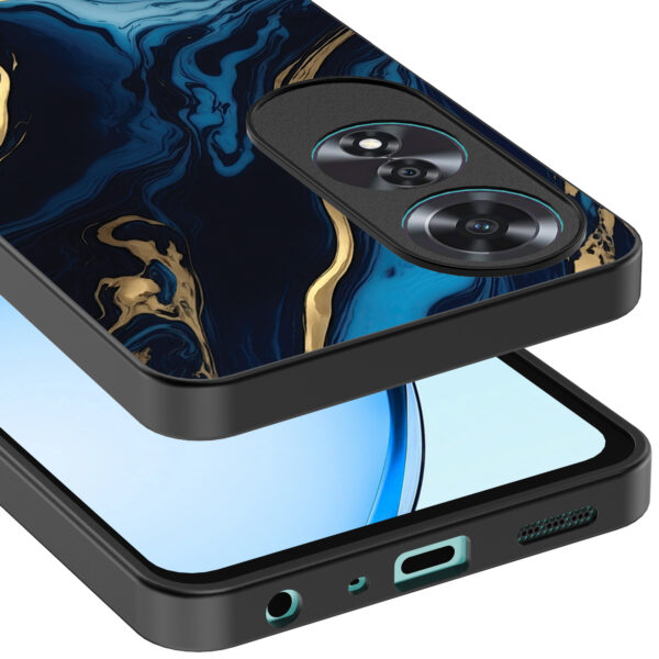 Oppo A60 telefoonhoesje met blauw goud marmer opdruk (4)