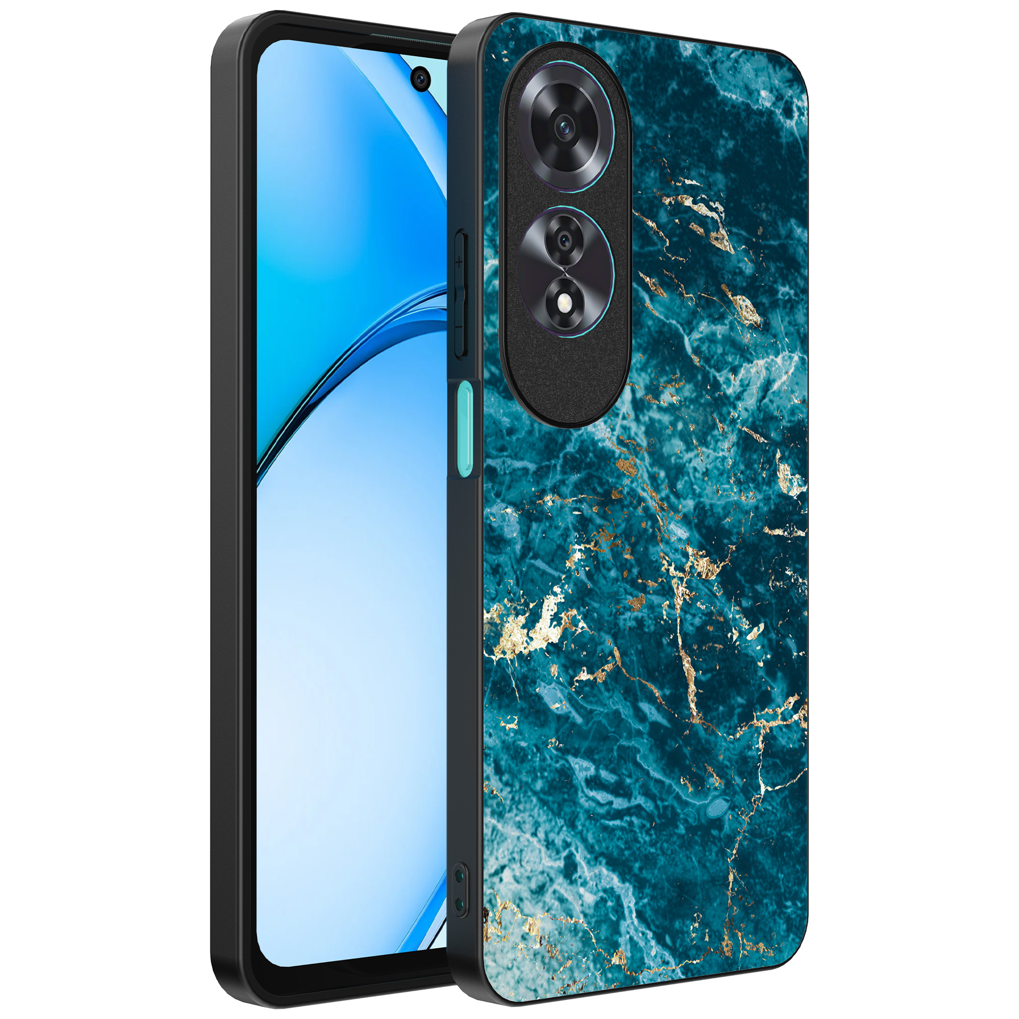 Oppo A60 telefoonhoesje met blauw marmer opdruk (1)