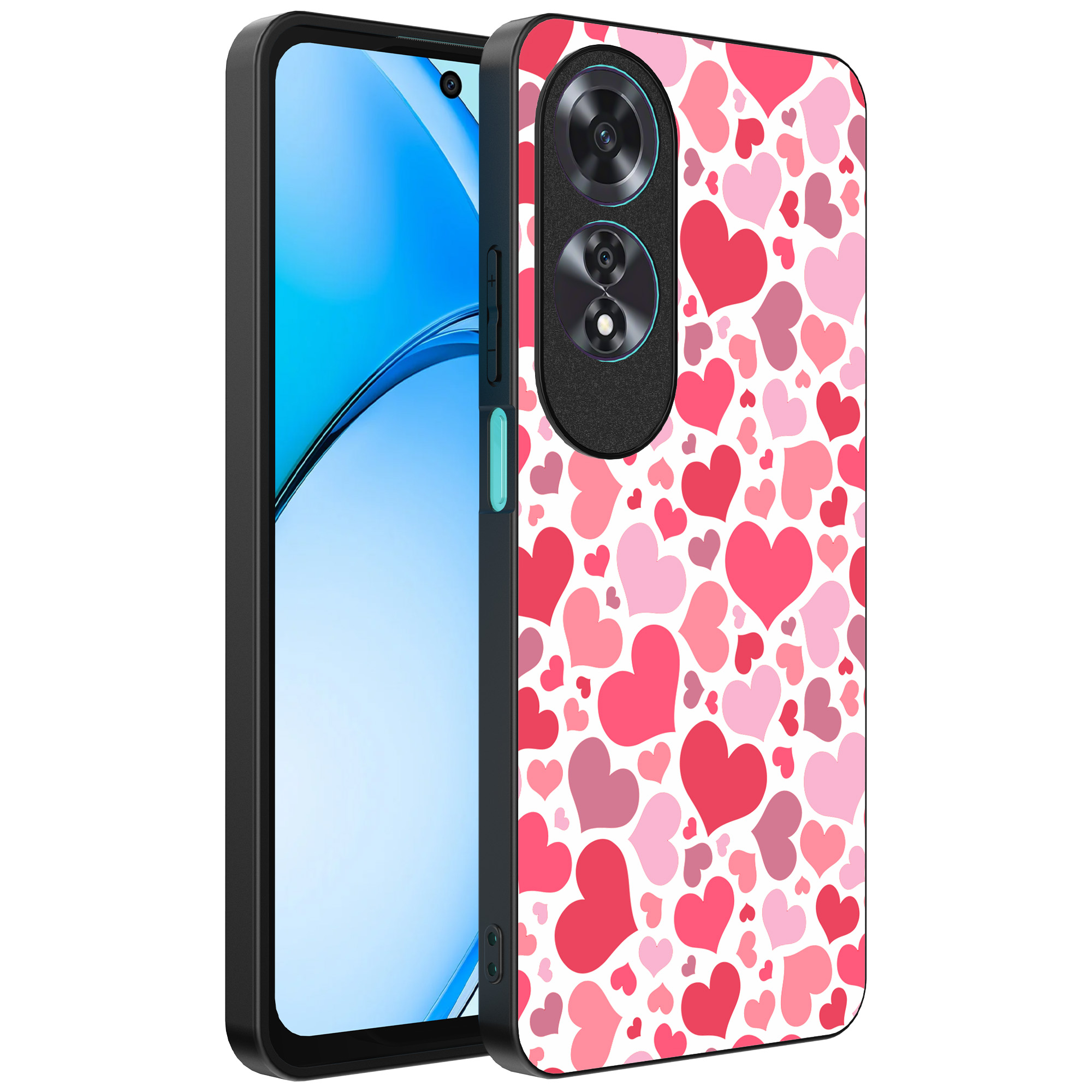 Oppo A60 telefoonhoesje met hartjes opdruk transparant (1)