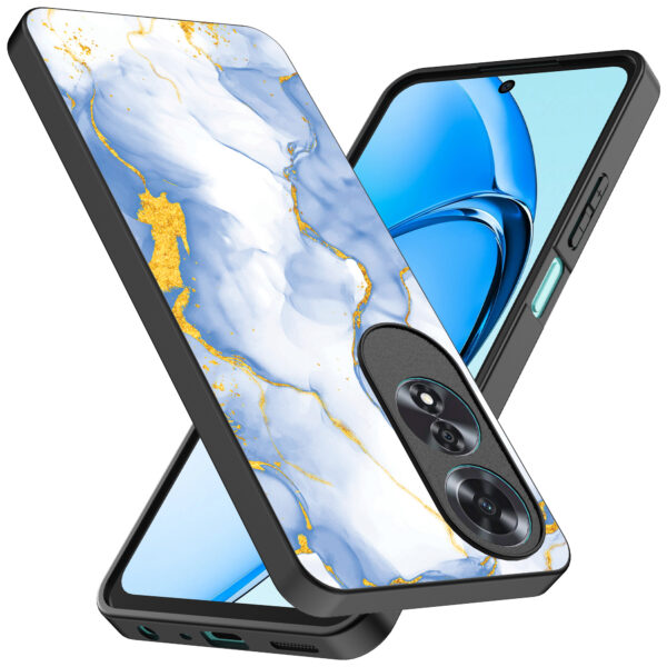 Oppo A60 telefoonhoesje met lichtblauw goud marmer opdruk (2)
