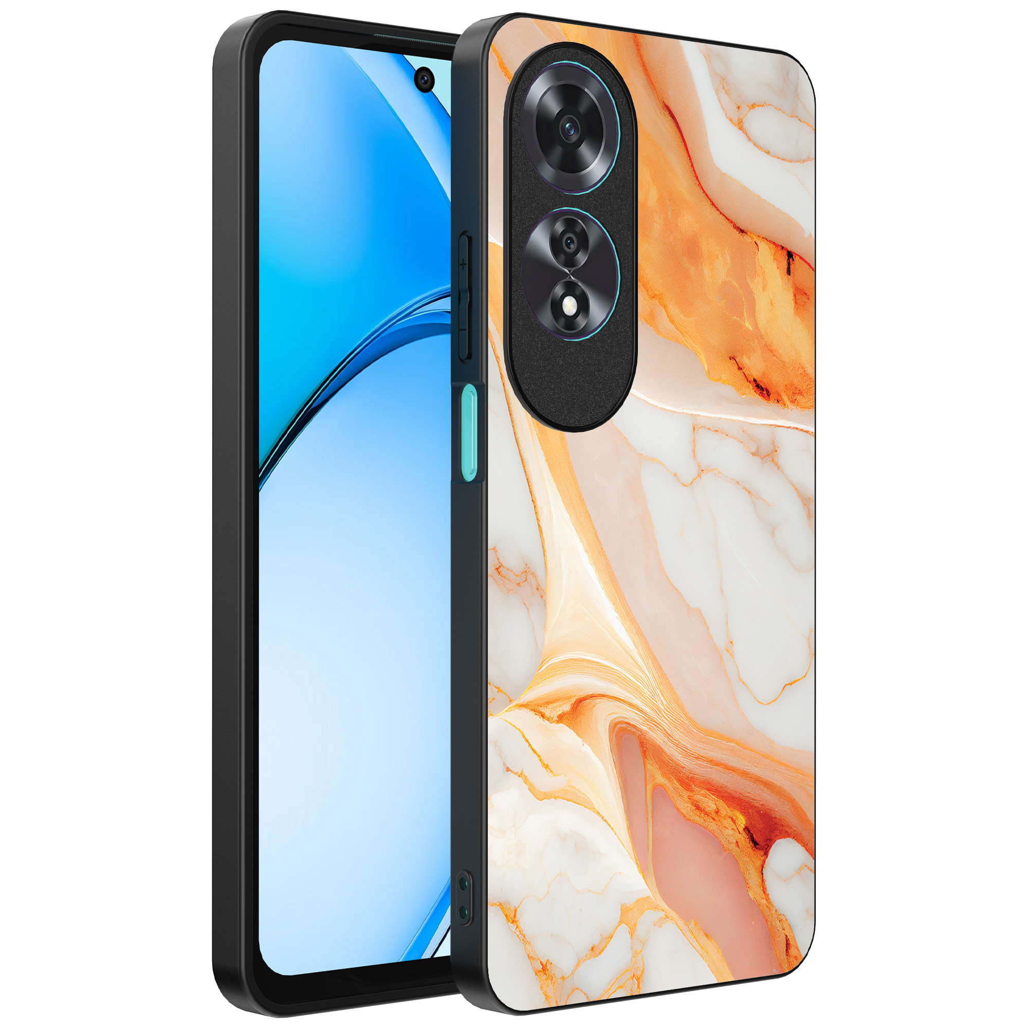 Oppo A60 telefoonhoesje met oranje marmer opdruk (1)
