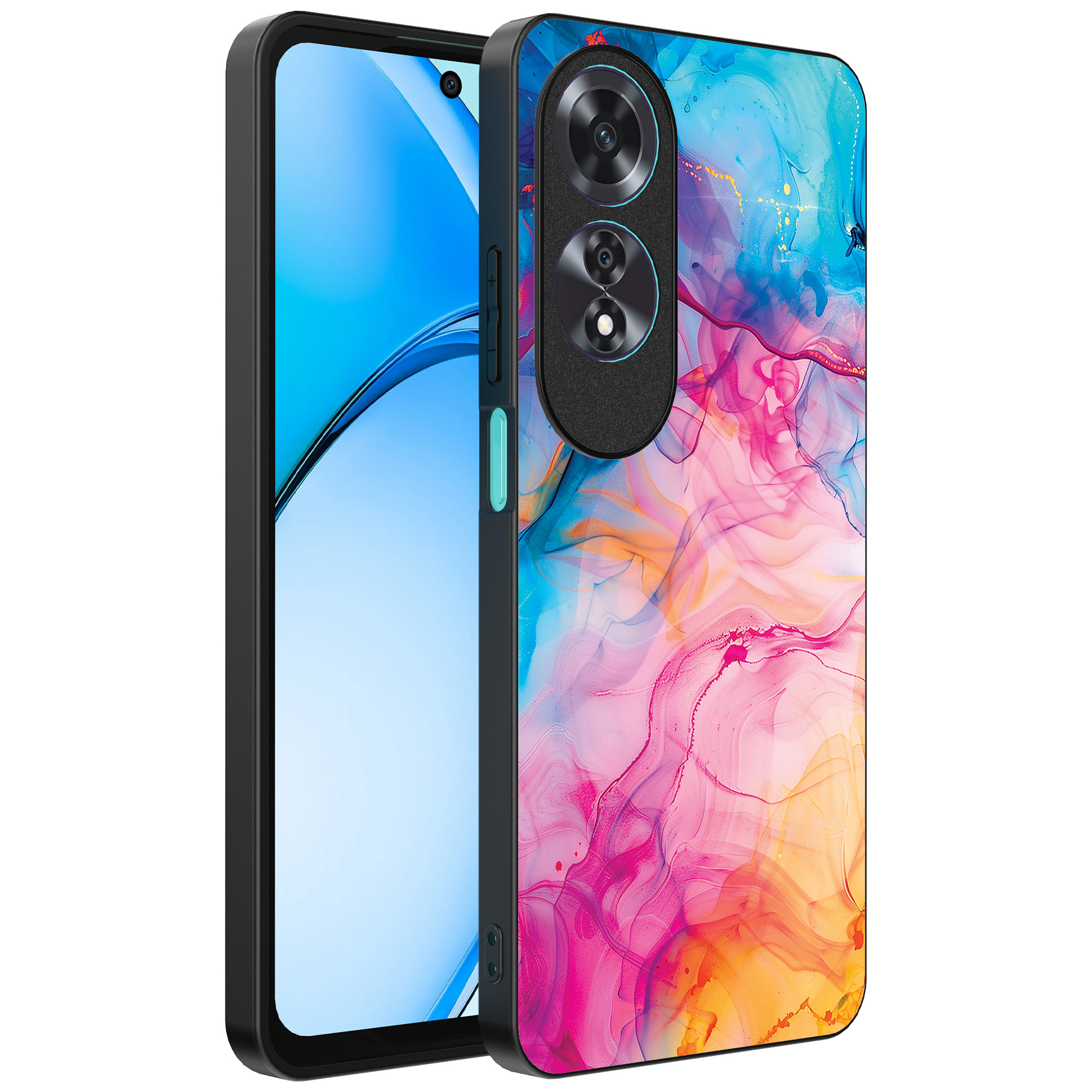 Oppo A60 telefoonhoesje met regenboog acryl marmer opdruk (1)