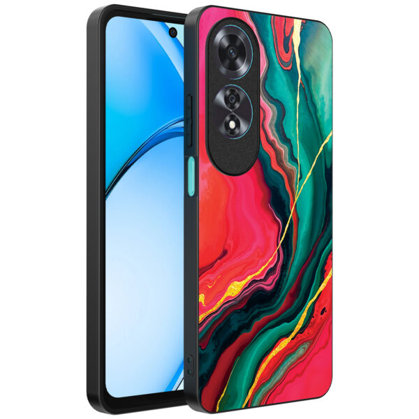 Oppo A60 telefoonhoesje met rood groen marmer opdruk (1)
