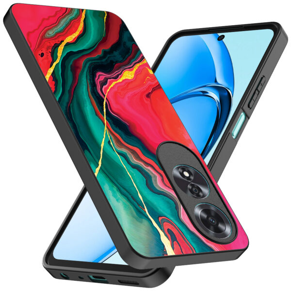 Oppo A60 telefoonhoesje met rood groen marmer opdruk (2)