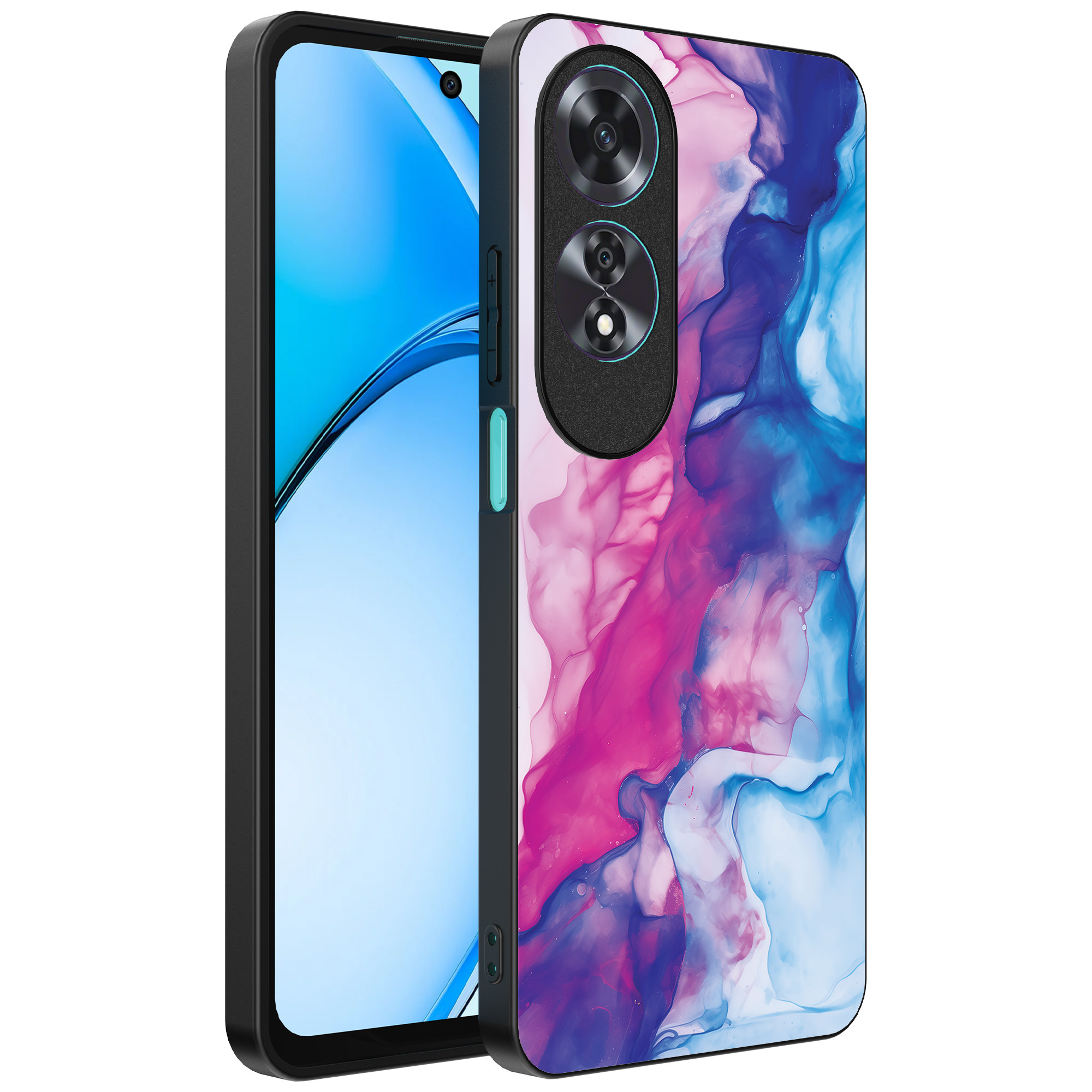 Oppo A60 telefoonhoesje met roze blauw marmer opdruk (1)