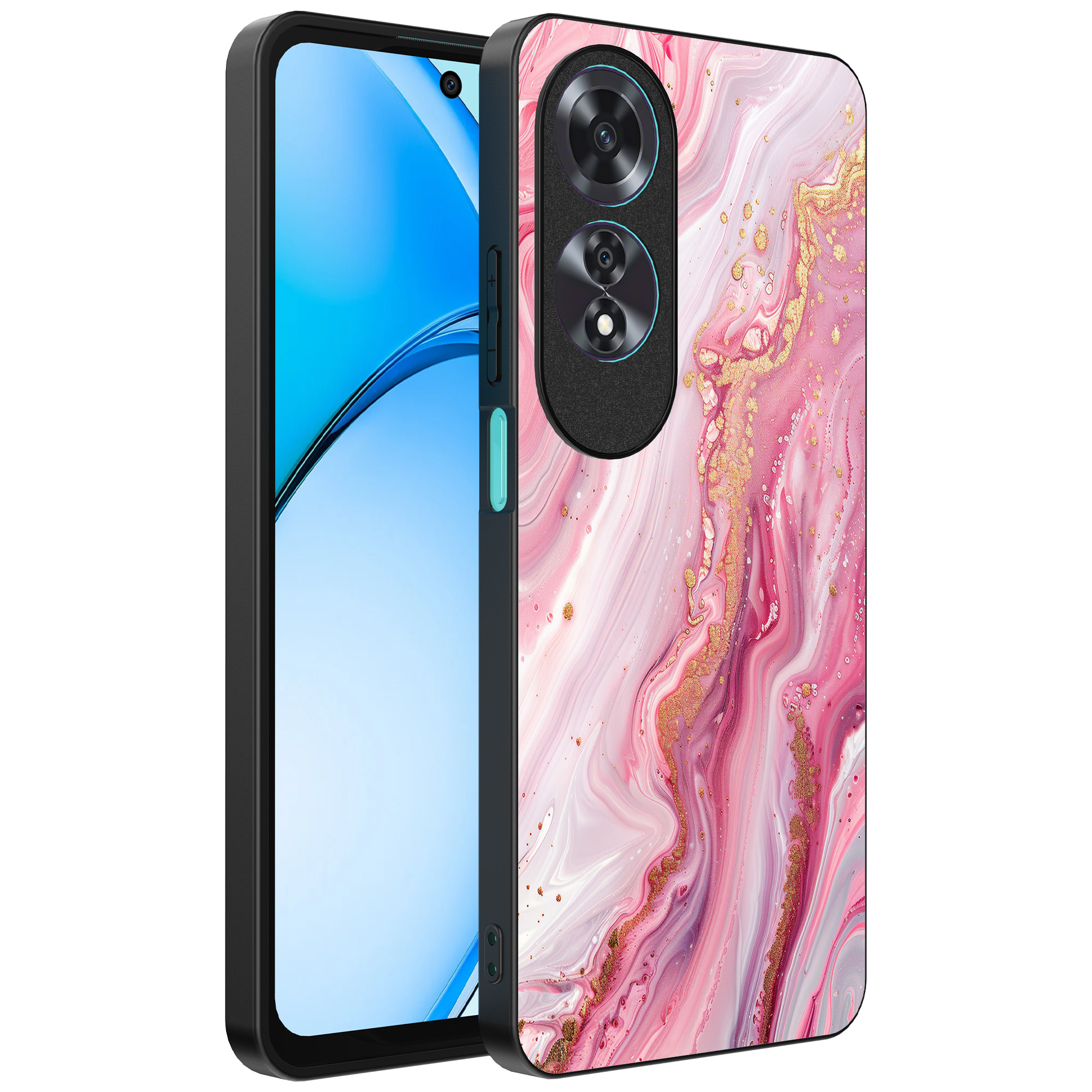 Oppo A60 telefoonhoesje met roze marmer opdruk (1)