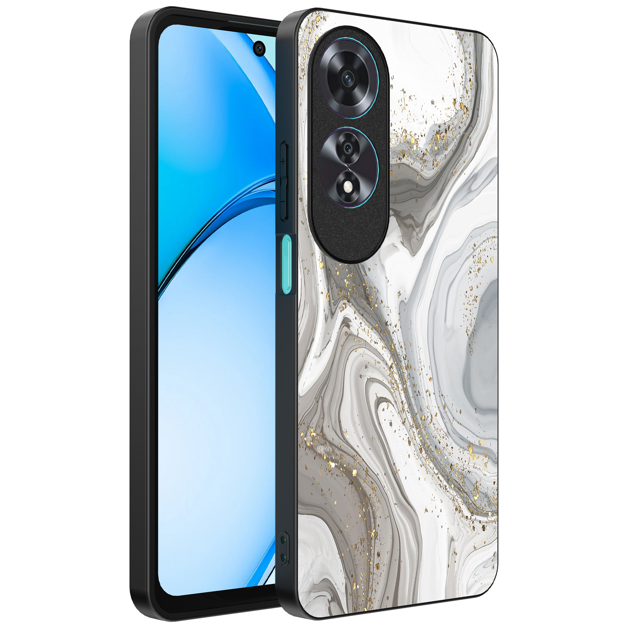 Oppo A60 telefoonhoesje met zilver marmer opdruk (1)