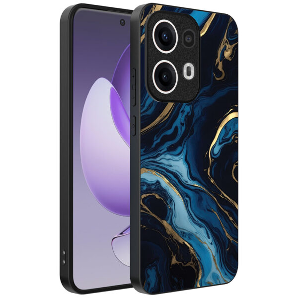 Oppo Reno 13 Pro telefoonhoesje met blauw goud marmer opdruk (1)