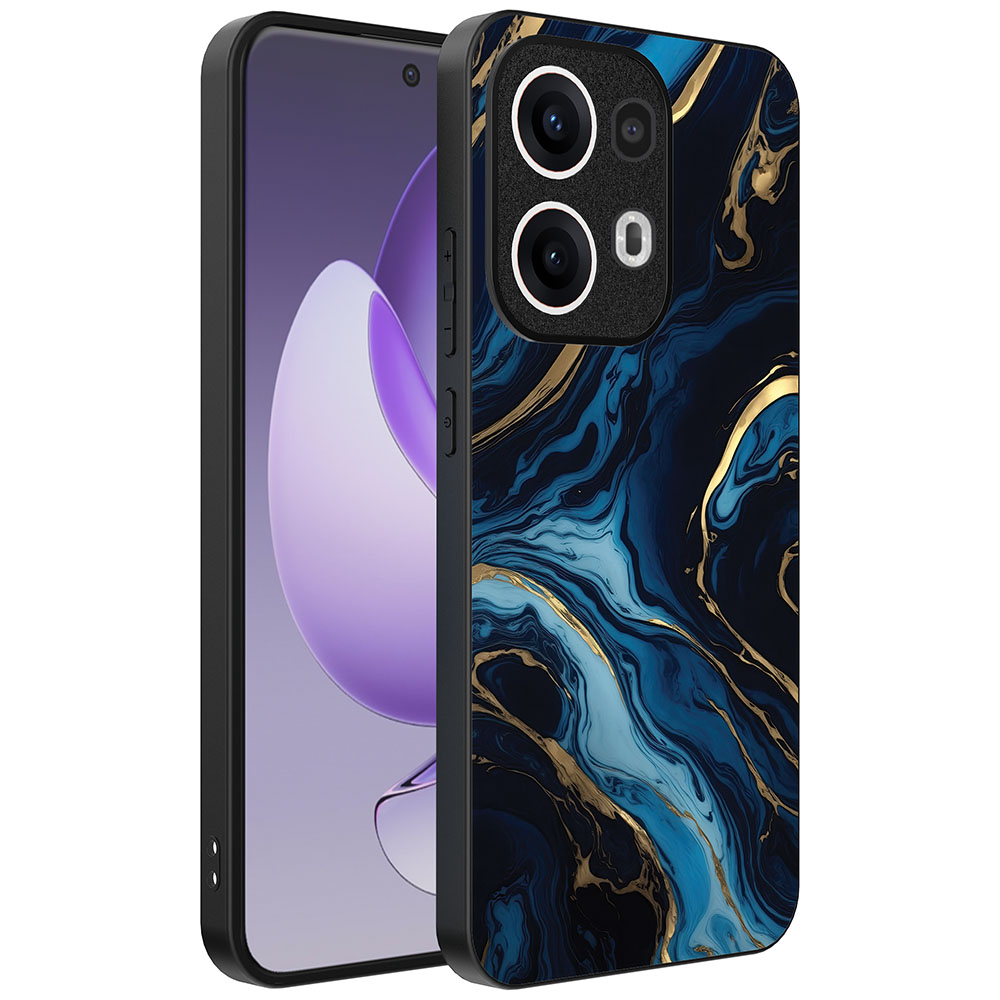 Oppo Reno 13 Pro telefoonhoesje met blauw goud marmer opdruk (1)