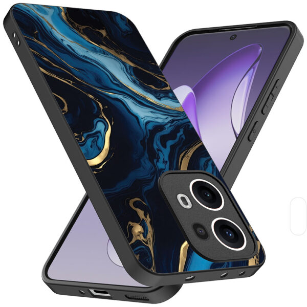 Oppo Reno 13 Pro telefoonhoesje met blauw goud marmer opdruk (2)