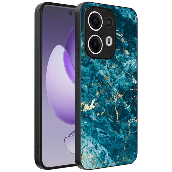 Oppo Reno 13 Pro telefoonhoesje met blauw marmer opdruk (1)