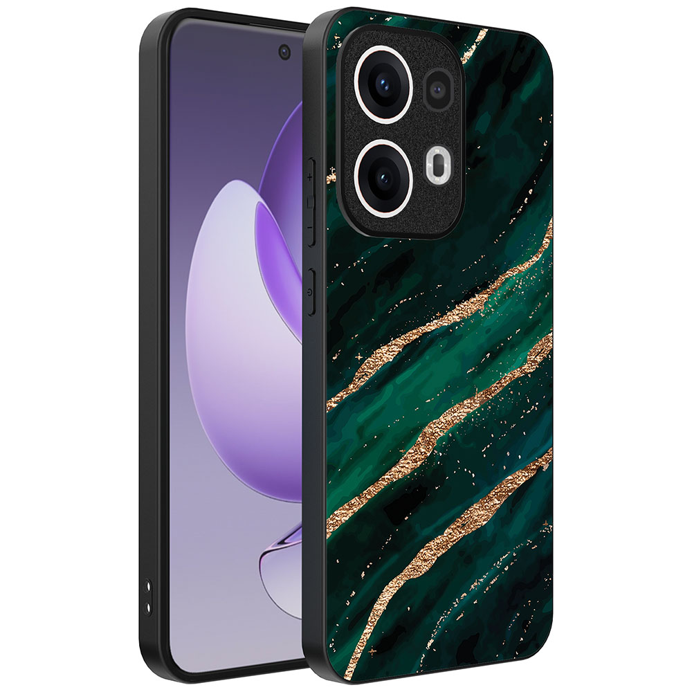 Oppo Reno 13 Pro telefoonhoesje met groen goud marmer opdruk (1)
