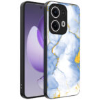 Oppo Reno 13 Pro telefoonhoesje met lichtblauw goud marmer opdruk (1)