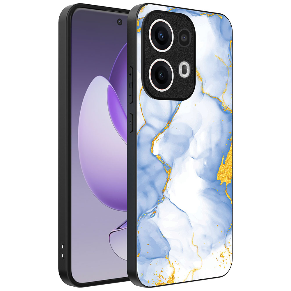 Oppo Reno 13 Pro telefoonhoesje met lichtblauw goud marmer opdruk (1)