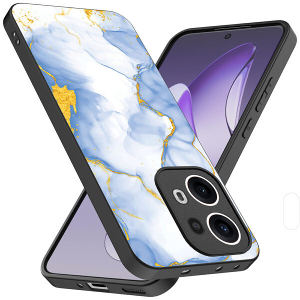 Oppo Reno 13 Pro telefoonhoesje met lichtblauw goud marmer opdruk (2)