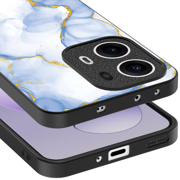 Oppo Reno 13 Pro telefoonhoesje met lichtblauw goud marmer opdruk (4)