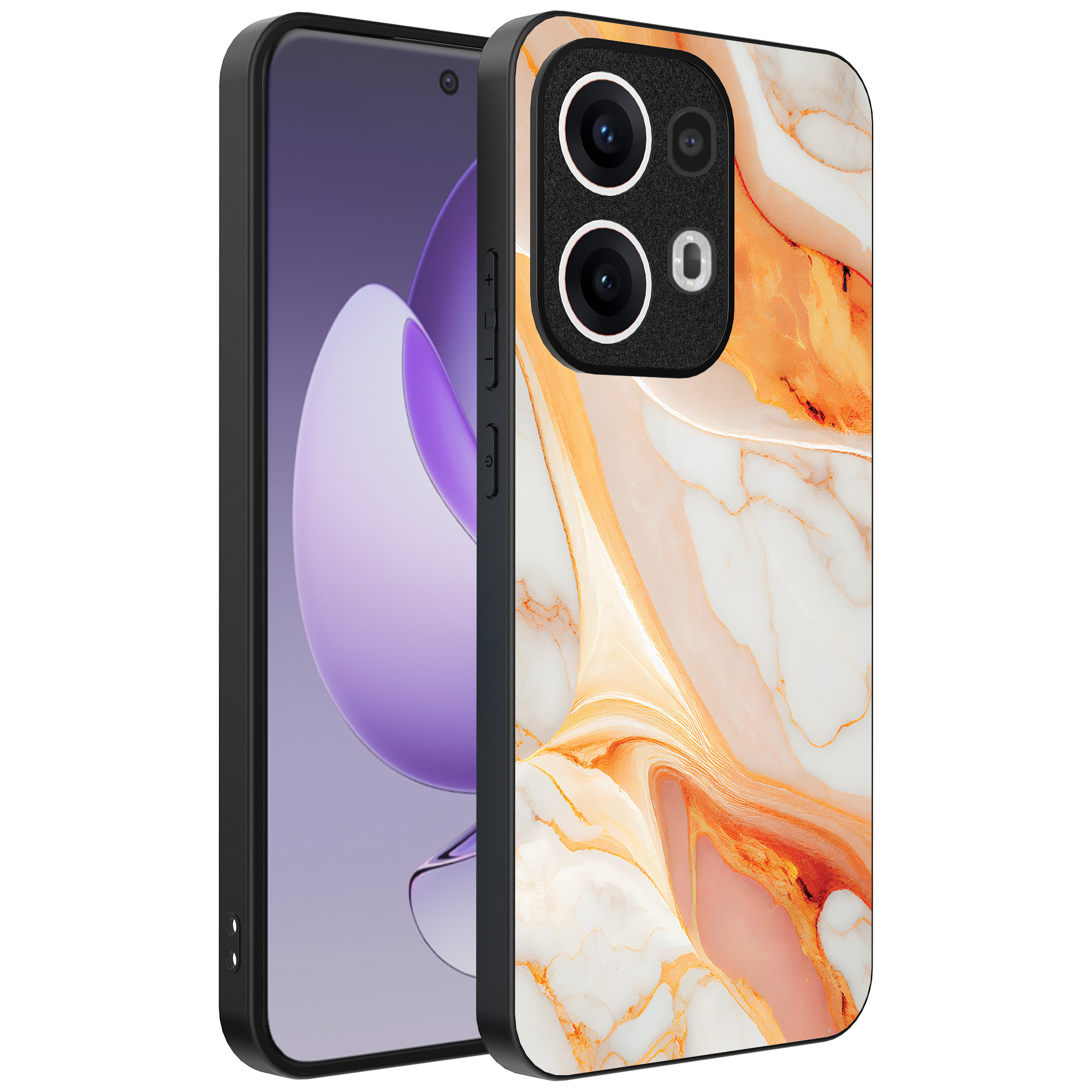 Oppo Reno 13 Pro telefoonhoesje met oranje marmer opdruk (1)