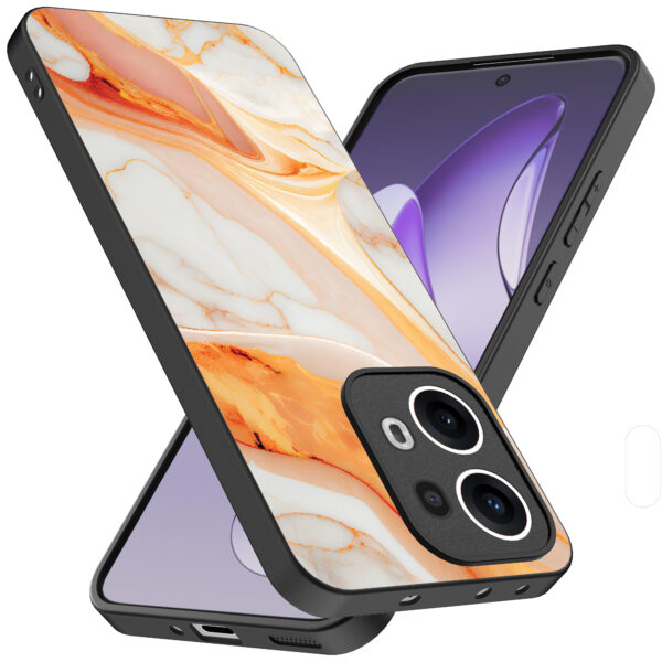 Oppo Reno 13 Pro telefoonhoesje met oranje marmer opdruk (2)