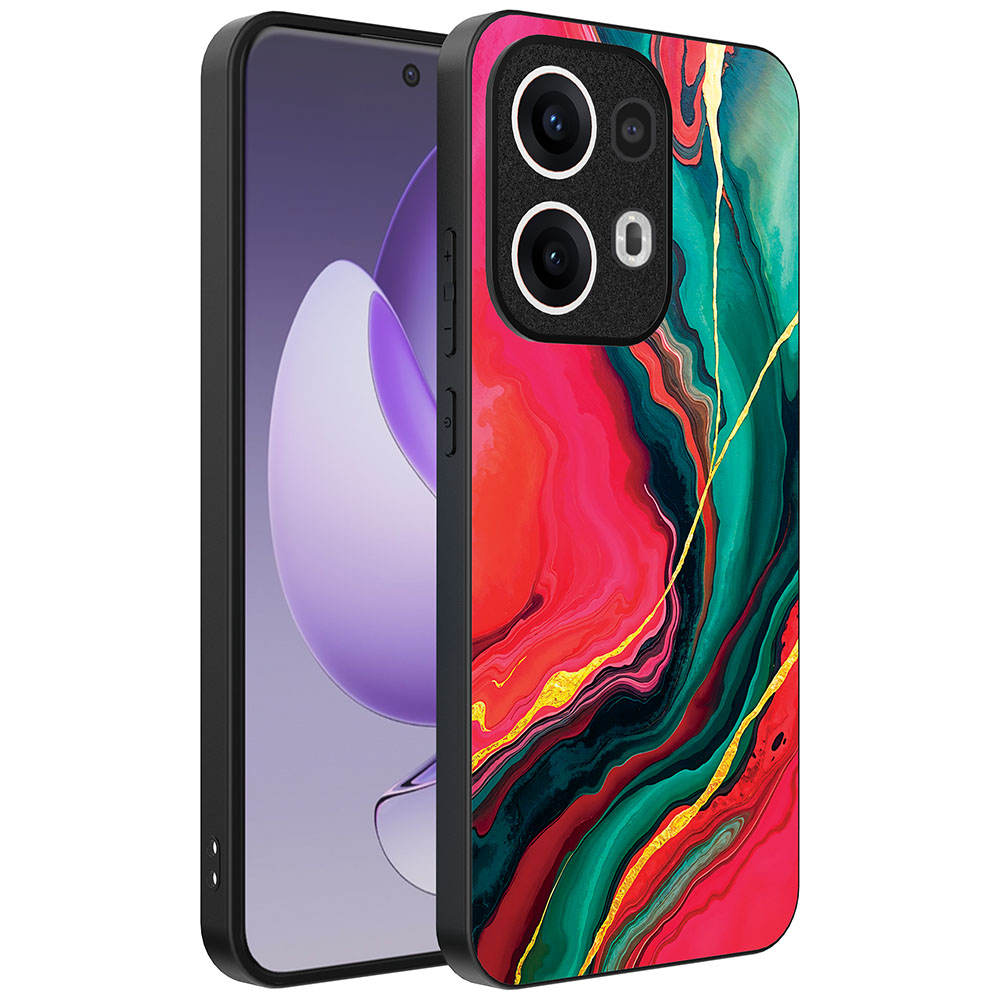 Oppo Reno 13 Pro telefoonhoesje met rood groen marmer opdruk (1)