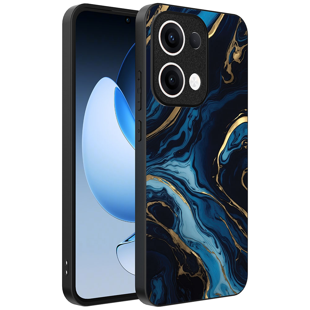 Oppo Reno 13 telefoonhoesje met blauw goud marmer opdruk (1)