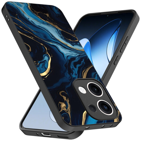 Oppo Reno 13 telefoonhoesje met blauw goud marmer opdruk (2)
