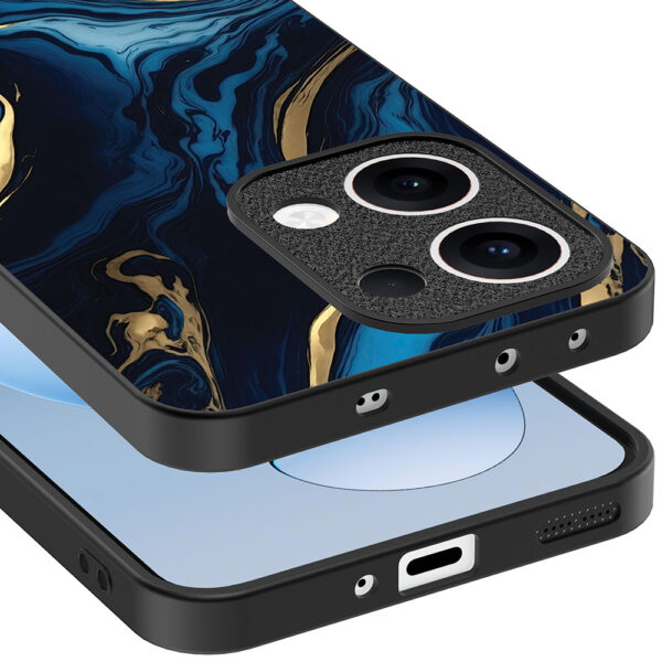 Oppo Reno 13 telefoonhoesje met blauw goud marmer opdruk (4)