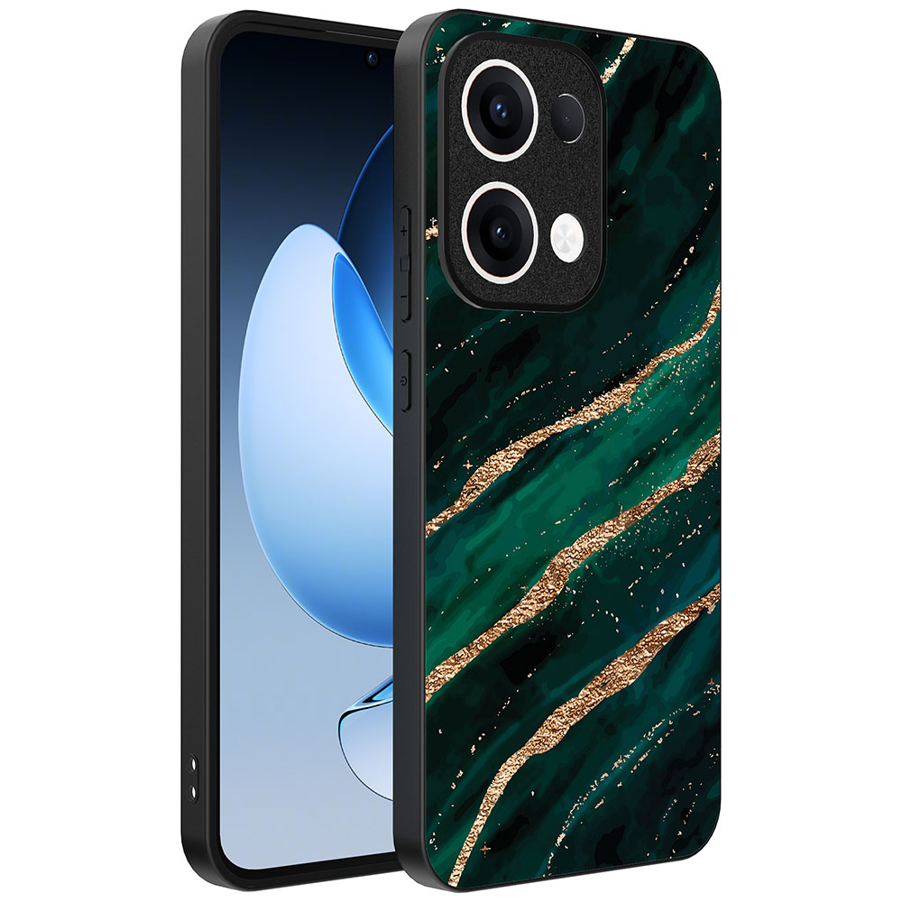 Oppo Reno 13 telefoonhoesje met groen goud marmer opdruk (1)