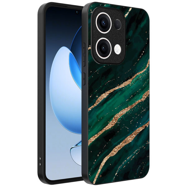 Oppo Reno 13 telefoonhoesje met groen goud marmer opdruk (1)