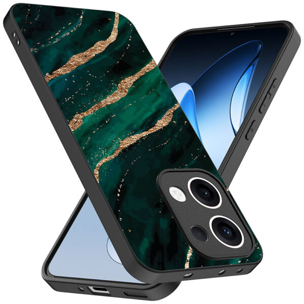 Oppo Reno 13 telefoonhoesje met groen goud marmer opdruk (2)