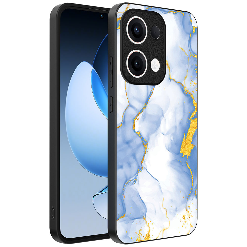 Oppo Reno 13 telefoonhoesje met lichtblauw goud marmer opdruk (1)