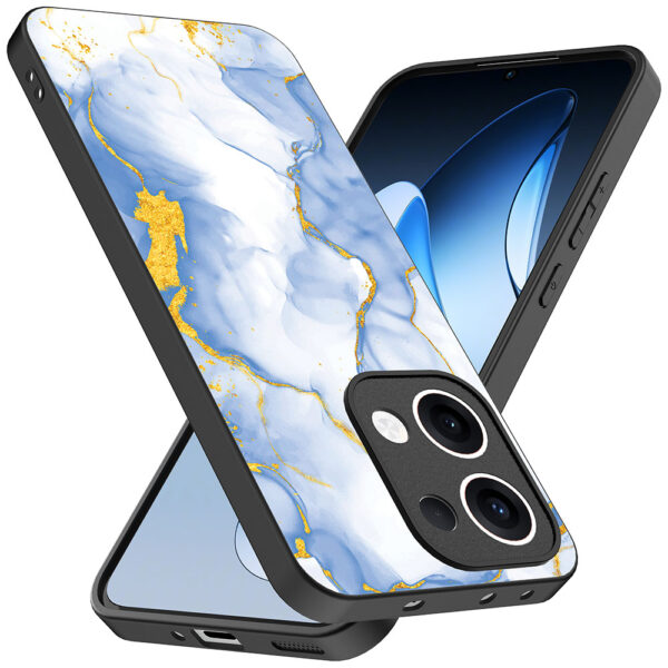 Oppo Reno 13 telefoonhoesje met lichtblauw goud marmer opdruk (2)