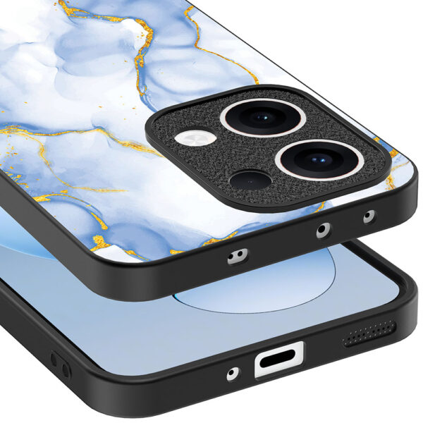 Oppo Reno 13 telefoonhoesje met lichtblauw goud marmer opdruk (4)