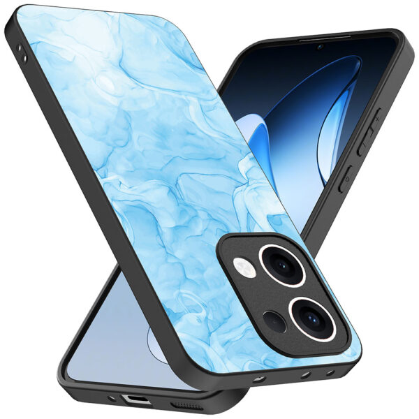 Oppo Reno 13 telefoonhoesje met lichtblauw marmer opdruk (2)