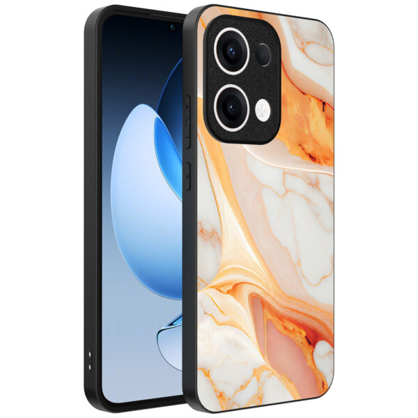 Oppo Reno 13 telefoonhoesje met oranje marmer opdruk (1)