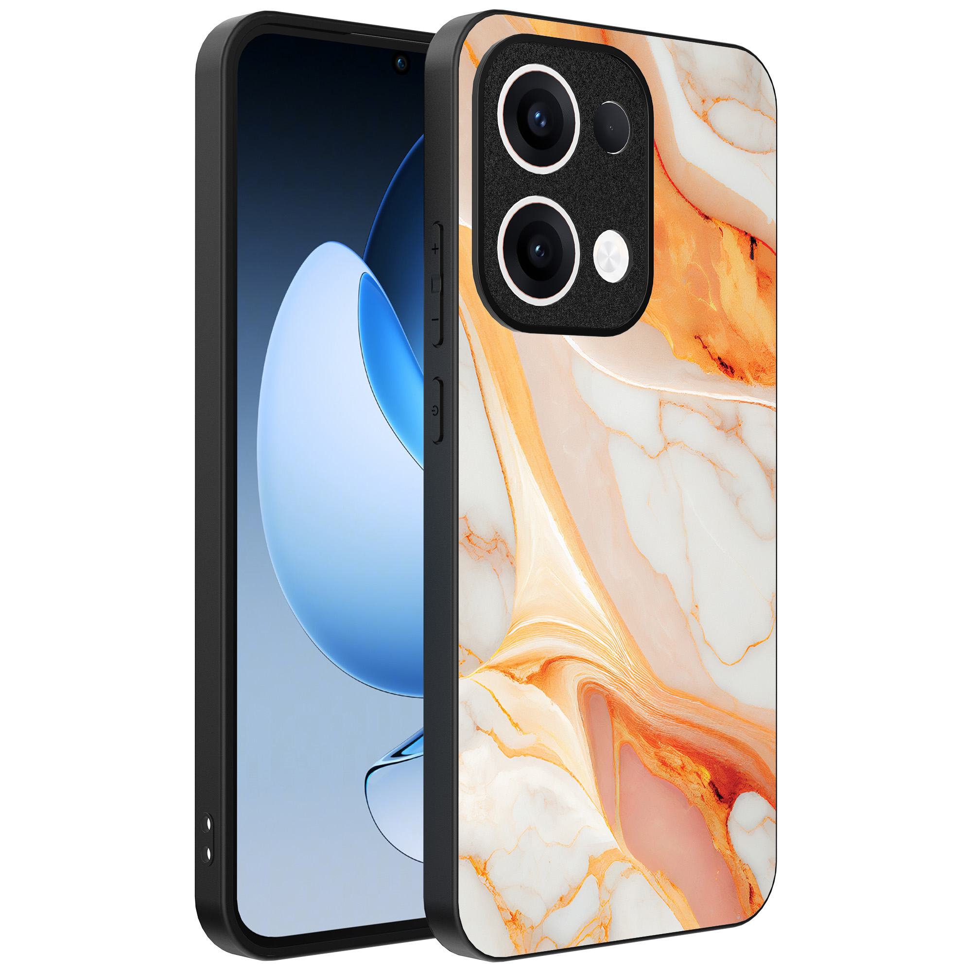 Oppo Reno 13 telefoonhoesje met oranje marmer opdruk (1)