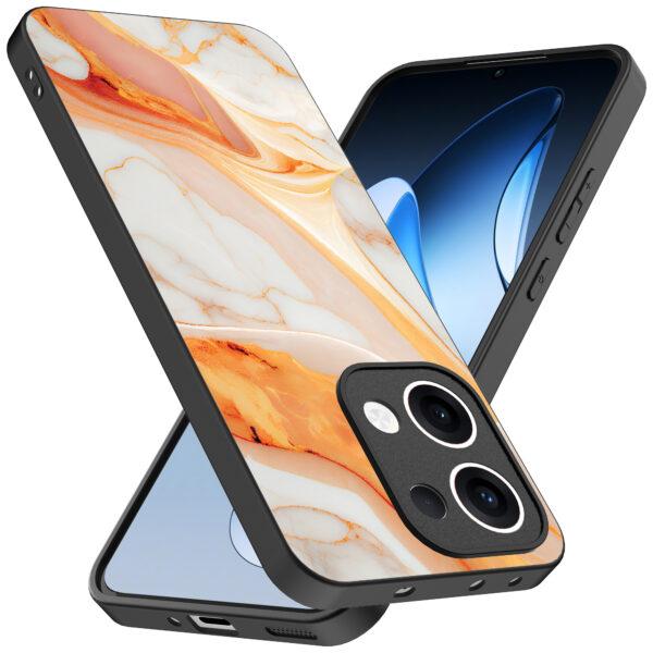 Oppo Reno 13 telefoonhoesje met oranje marmer opdruk (2)