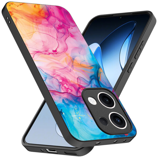 Oppo Reno 13 telefoonhoesje met regenboog acryl marmer opdruk (2)