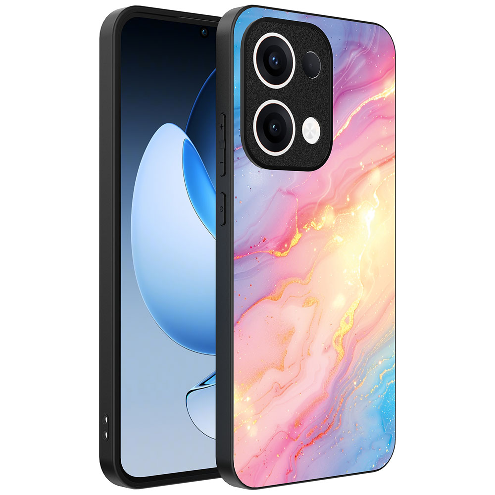 Oppo Reno 13 telefoonhoesje met regenboog glitter marmer opdruk (1)