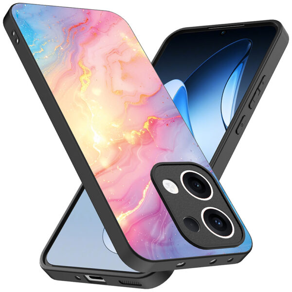 Oppo Reno 13 telefoonhoesje met regenboog glitter marmer opdruk (2)
