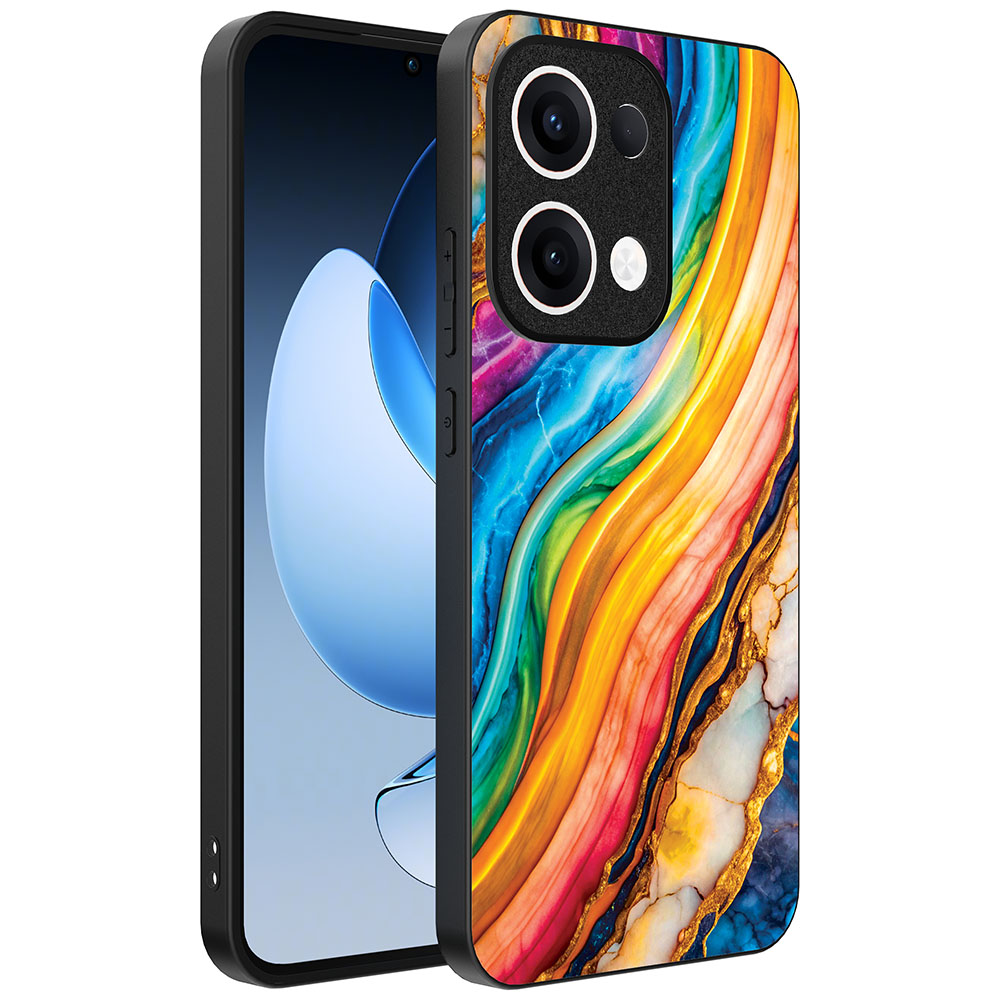 Oppo Reno 13 telefoonhoesje met regenboog goud marmer opdruk (1)