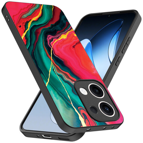 Oppo Reno 13 telefoonhoesje met rood groen marmer opdruk (2)