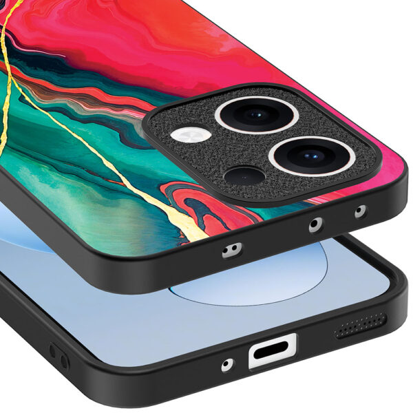 Oppo Reno 13 telefoonhoesje met rood groen marmer opdruk (4)