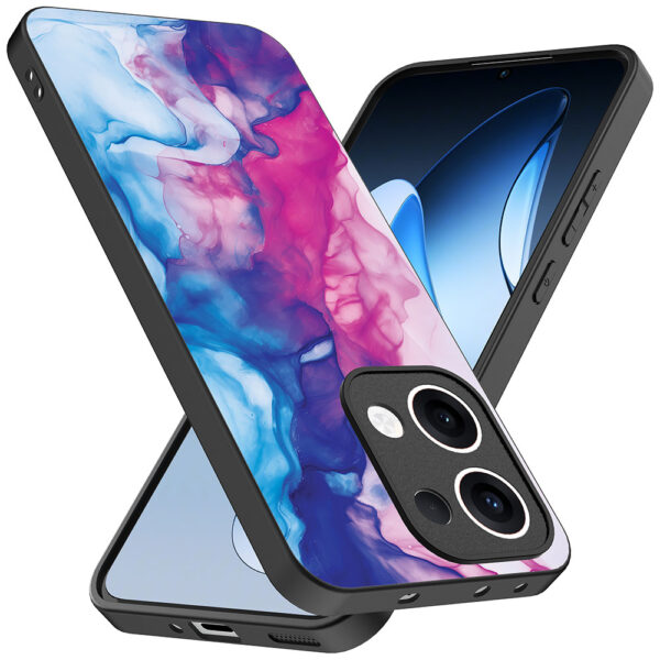 Oppo Reno 13 telefoonhoesje met roze blauw marmer opdruk (2)